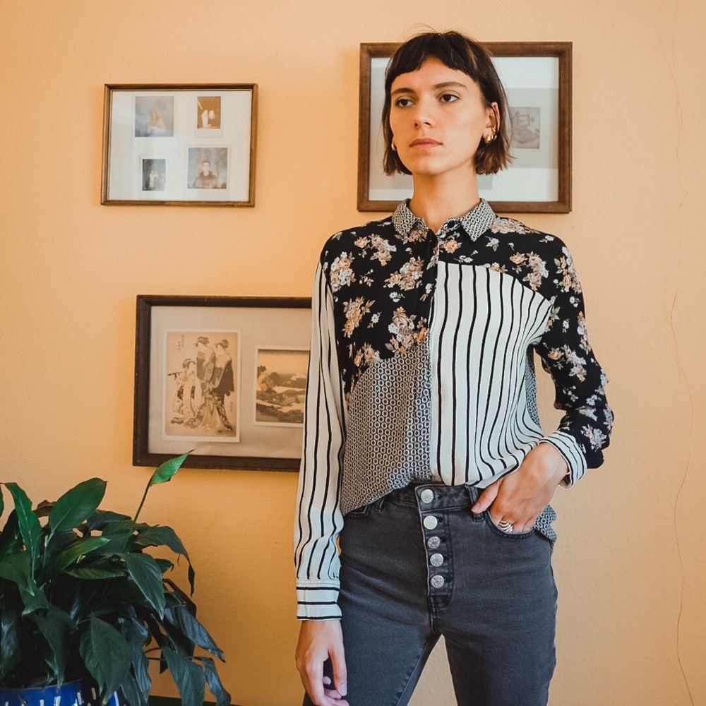 ASOS Multi Panel Pattern Blouse Long Sleeve Stripe